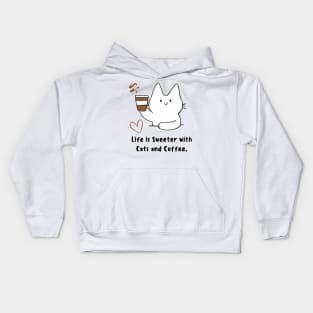 Life is Sweeter with Cats and Coffee. Kids Hoodie